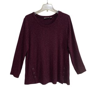Susan Graver Knit Tunic Sweater Womens Size LP Burgundy Long Sleeve Button Emb